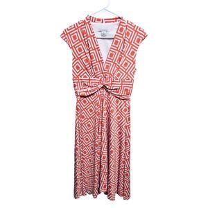 Liz Claiborne Dress Womens Size 6 Orange White Stretch V-Neck Sleeveless (820)
